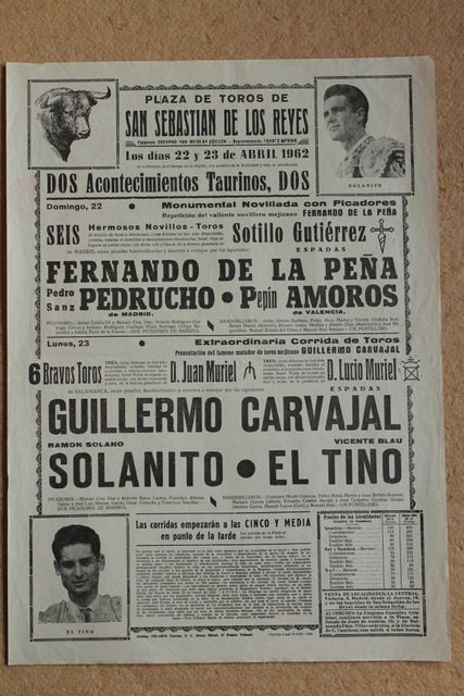 Cartel de toros de San Sebastián de los Reyes. 22 y 23 de abril de 1962.