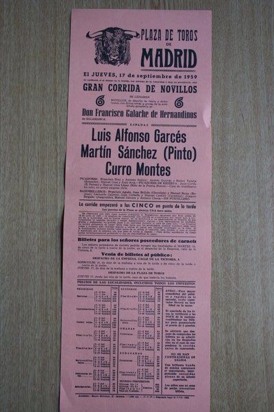 Cartel de toros de Madrid. 1959.
