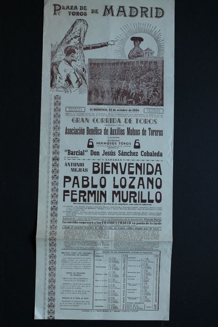 Cartel de toros de Madrid. Domingo, 12 de octubre de 1958. Auxilios Mutuos de Toreros.