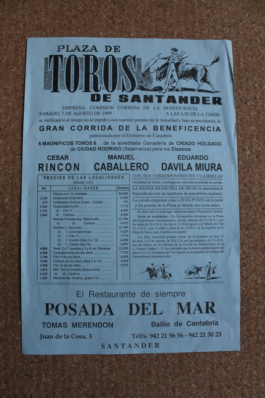 Cartel de toros de Santander. 7 de agosto de 1999.
