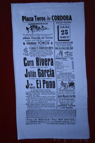 Cartel de toros de Córdoba en seda