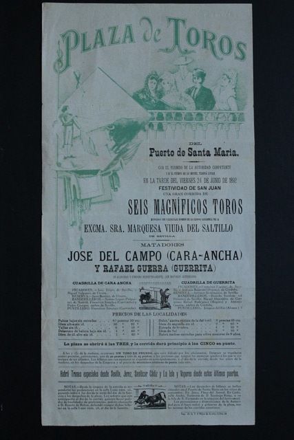 Cartel de toros del Puerto de Santa María. 24 de junio de 1892.