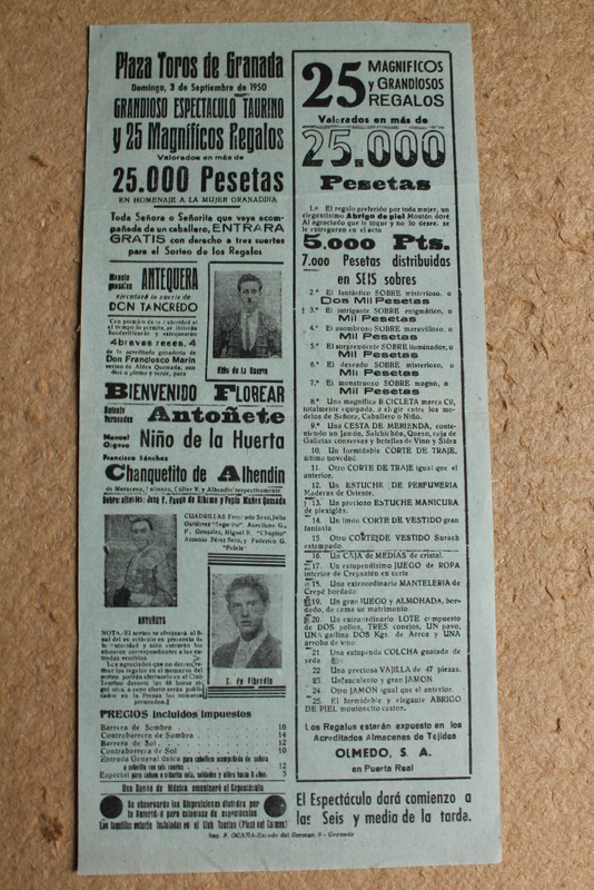 Cartel de toros de Granada. 3 de septiembre de 1950.