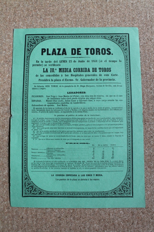 Cartel de toros de 23 de junio de 1851.