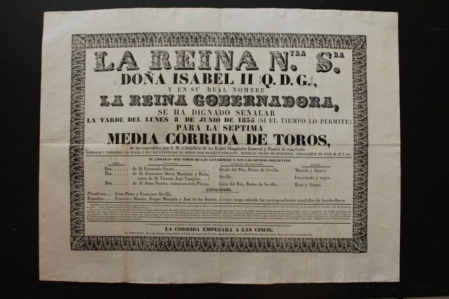 Cartel de toros de Madrid. 8 de junio de 1835.