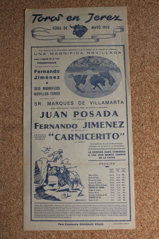 Cartel de toros de Jerez. Feria de Mayo 1952. Día 5 de mayo.