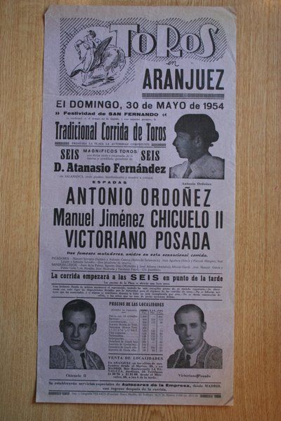 Cartel de toros de Aranjuez. 1954.