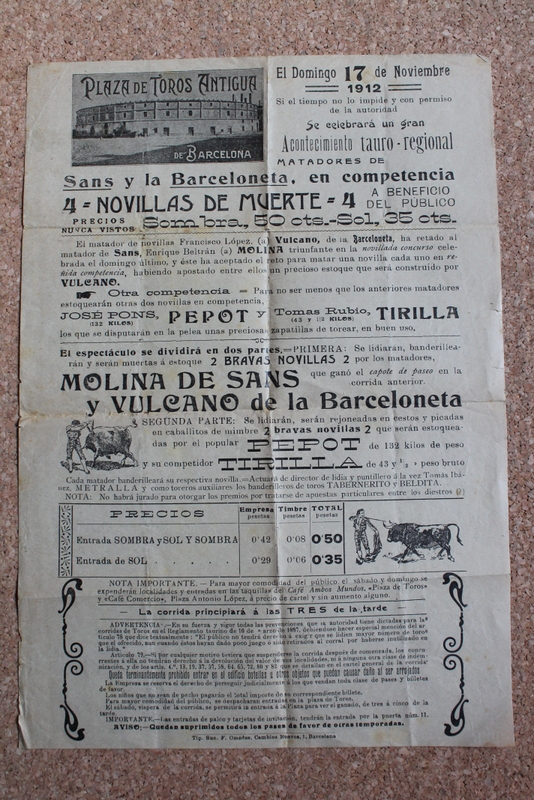 Cartel de toros de Barcelona. 17 de noviembre de 1912.