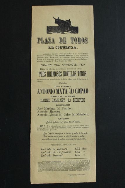 Cartel de toros de Sigüenza. 6 y 7 de octubre de 1910.