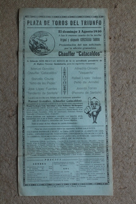 Cartel de toros de Granada. 3 de agosto de 1930.