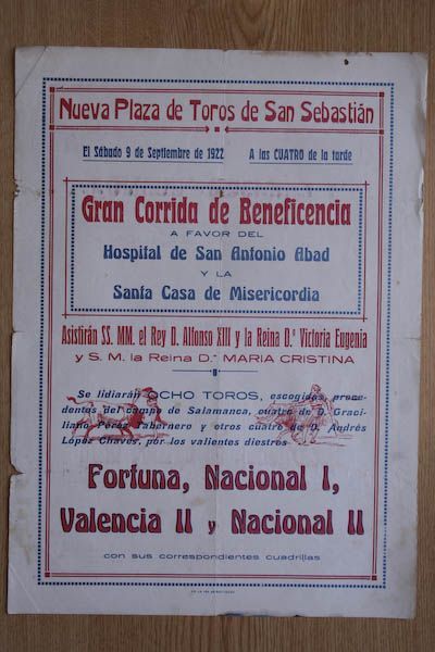 Cartel de toros de San Sebastián.