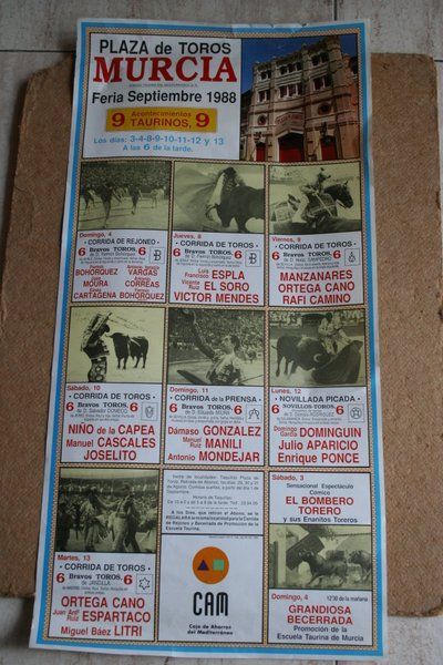 Cartel de de Toros de Murcia. Feria de Septiembre 1988.