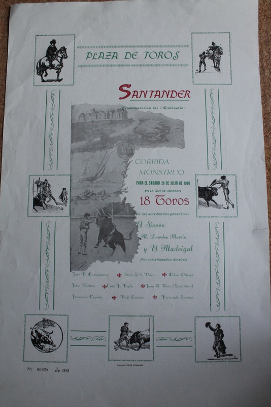 Cartel de toros de Santander. 28 de julio de 1990. Conmemoración del I Centenario.