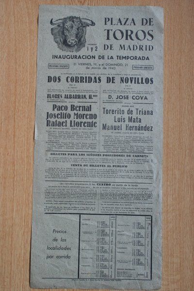 Cartel de toros de Madrid. 1943.