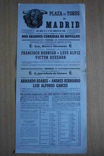 Cartel de toros de Madrid. 1958.