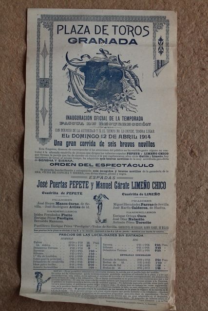 Cartel de toros de Granada. 12 de abril de 1914.