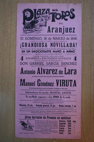 Cartel de toros de Aranjuez. 1956.