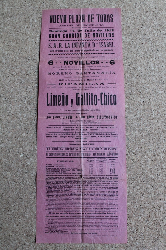 Cartel de toros de Barcelona. 14 de julio de 1912.