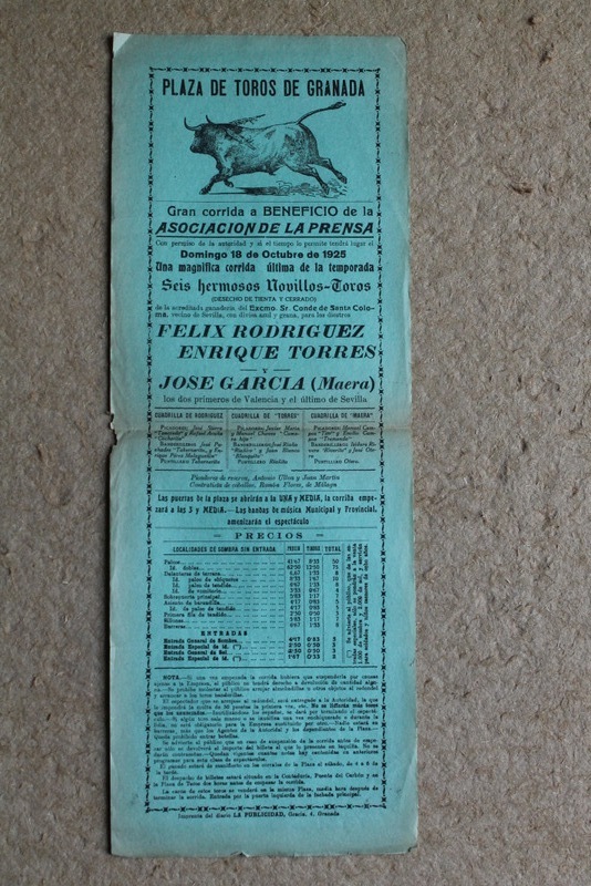 Cartel de toros de Granada. 18 de octubre de 1925.