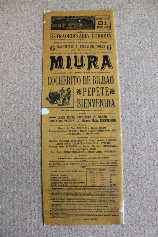 Cartel de toros de Barcelona Antigua La Barceloneta. 21 de junio de 1908. 