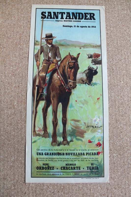 Cartel de toros de Santander. 15 de agosto de 1954.