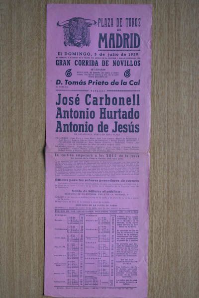 Cartel de toros de Madrid.