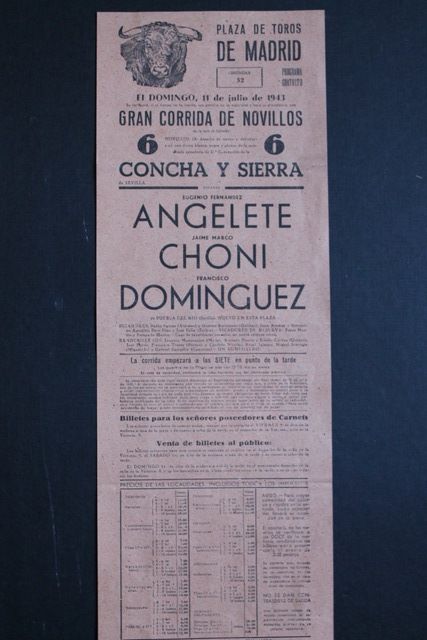 Cartel de toros de Madrid. 11 de julio de 1943. 