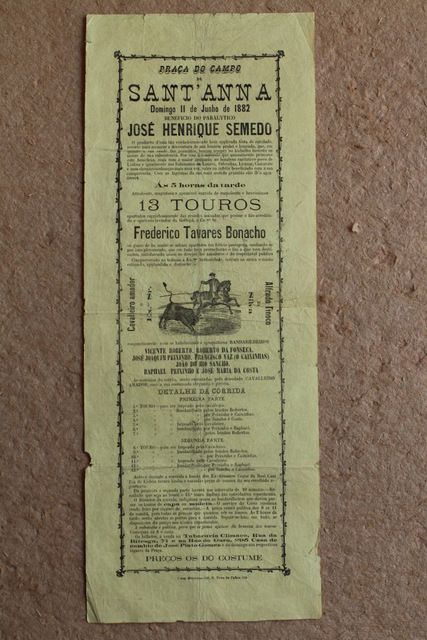 Cartel de toros de Campo de Sant’Anna. 11 de Junho de 1882. José Henrique Semedo. 