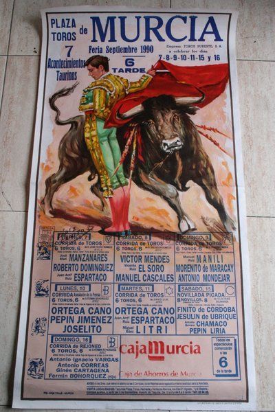 Cartel de toros de Murcia. Feria de Septiembre 1990. Días 7 al 16. 