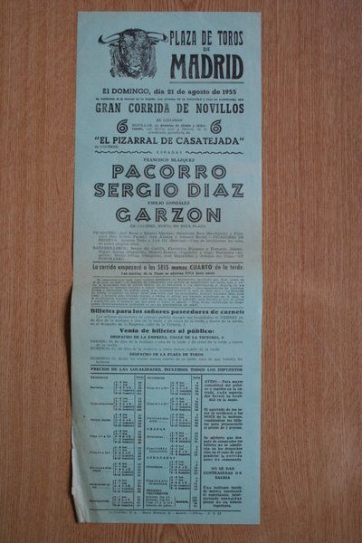 Cartel de toros de Madrid.