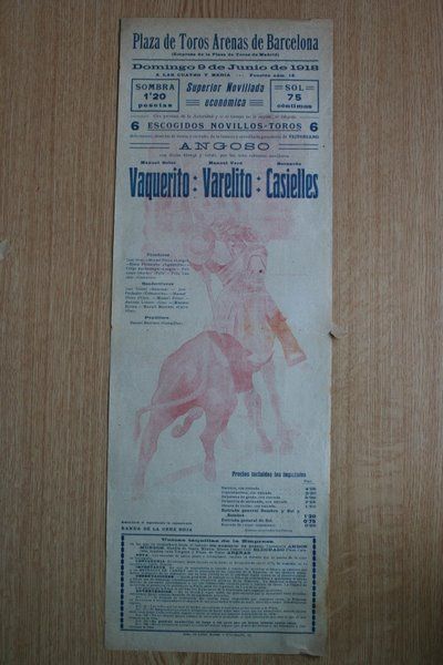 Cartel de toros de Barcelona. 1918.