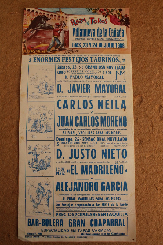 Cartel de toros de Villanueva de la Cañada. 23 y 24 de julio de 1988. 