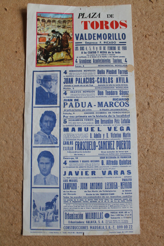 Cartel de toros de Valdemorillo. 4, 5, 9 y 10 de febrero de 1980.