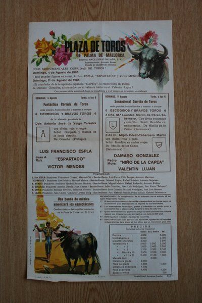 Cartel de toros de Palma de Mallorca. 1985.