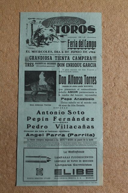 Cartel de toros de la Feria del Campo. 6 de junio de 1962.