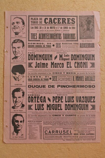 Cartel de toros de Cáceres. 30 y 31 de mayo de 1948. 