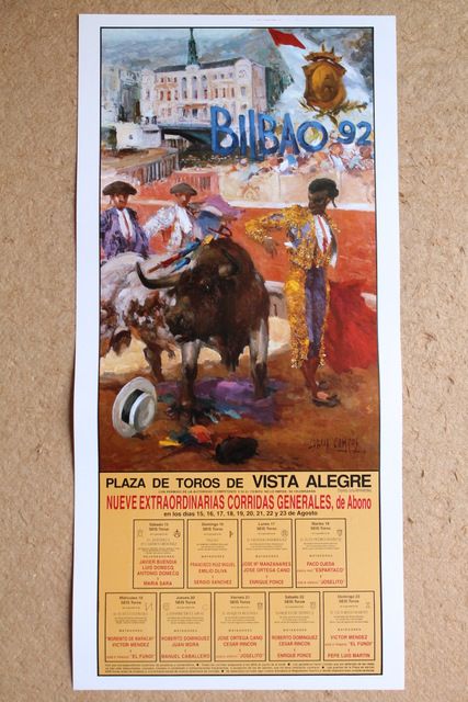 Cartel de toros de Bilbao 1992. Plaza de Toros de Vista Alegre. Días 15 al 23 de agosto de 1992.