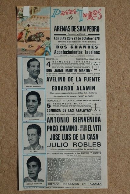 Cartel de toros de Arenas de San Pedro. 20 y 21 de octubre de 1970.