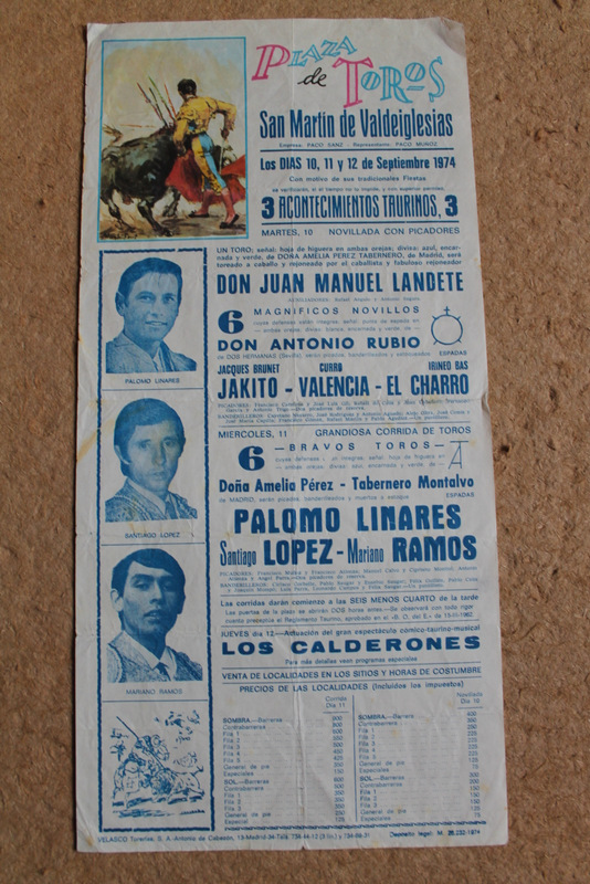Cartel de toros de San Martín de Valdeiglesias. 10, 11, 12 de septiembre de 1974.