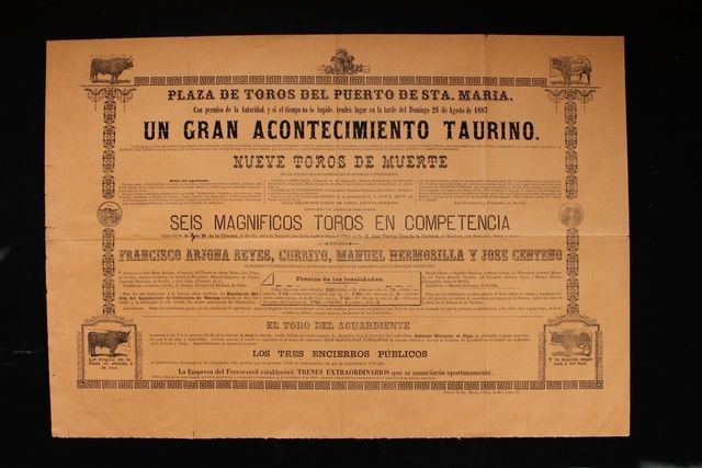 Cartel de toros del Puerto de Santa María. 28 de agosto de 1887.