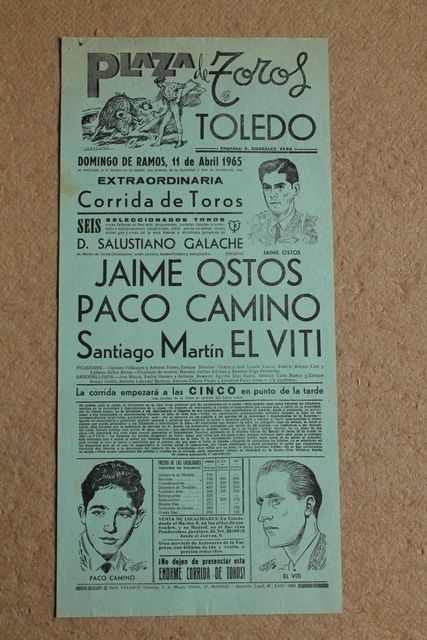 Cartel de toros de Toledo. 11 de abril de 1965. 