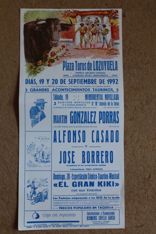 Cartel de toros de Lozoyuela. 19 y 20 de septiembre de 1992.