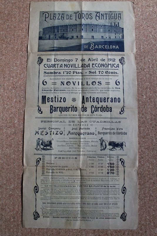 Cartel de toros de Barcelona. 7 de abril de 1912. 
