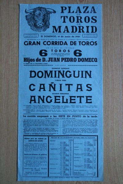 Cartel de toros de Madrid. 1945.