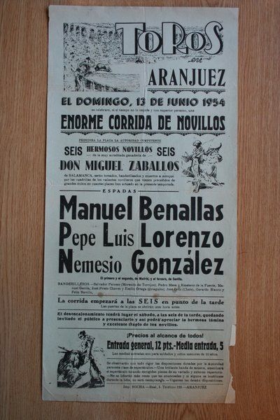 Cartel de toros de Aranjuez. 1954.