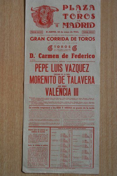 Cartel de toros de Madrid. 1943.