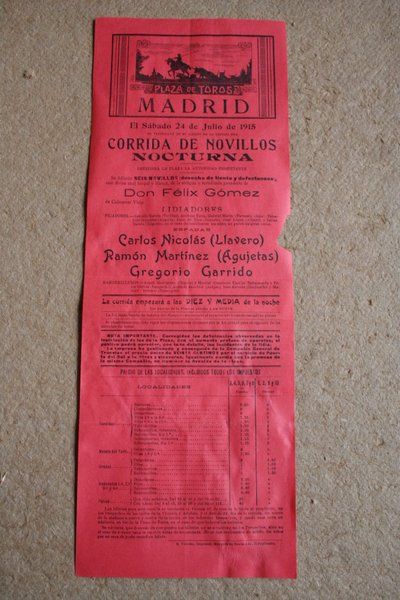 Cartel de toros de Madrid. 24 de julio de 1915. 