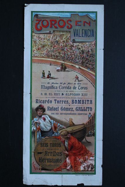 Cartel de toros de Valencia. 26 de abril de 1910. En honor de S.M. el Rey Don Alfonso XIII.