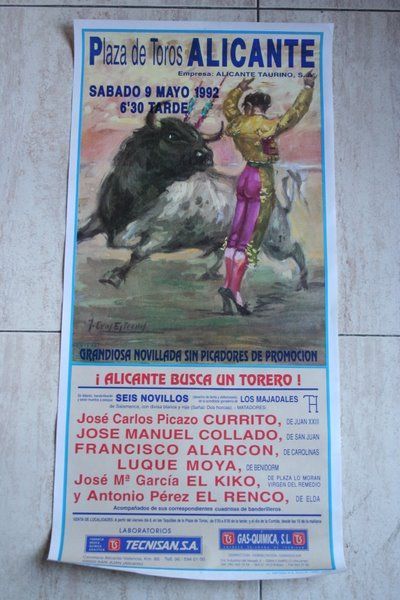 Cartel de toros de Alicante. 9 de mayo de 1992.