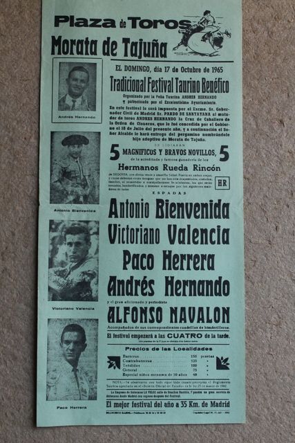 Cartel de toros de Morata de Tajuña. 17 de octubre de 1965. 
